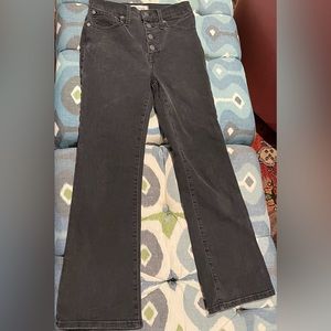 Madewell washed black denim Demi-boot flare pants.